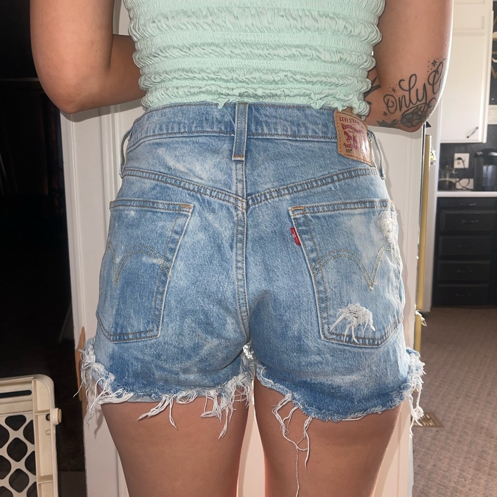 Light Colored custom bleached & destroyed Levi shorts